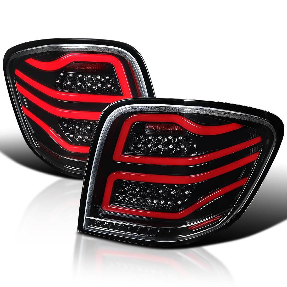 Jet Black Housing SPEC-D TUNING Red LED Bar Tail Lights Compatible with 2006-2011 Mercedes-Benz W164 ML-Class, Left + Right Pair Assembly