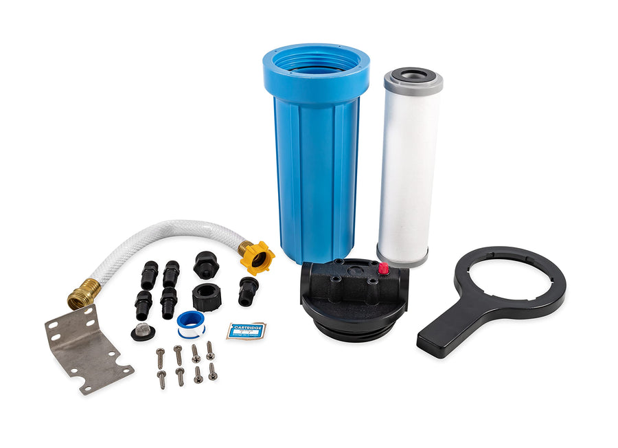 EVO Marine Water Filter Camco | Offers Premium Water Filtration for Your Boat's Fresh Water Supply | Features Multiple Hookup Options | Compatible with 2-1/2-inch x 10-inch Filter Cartridges (40634)