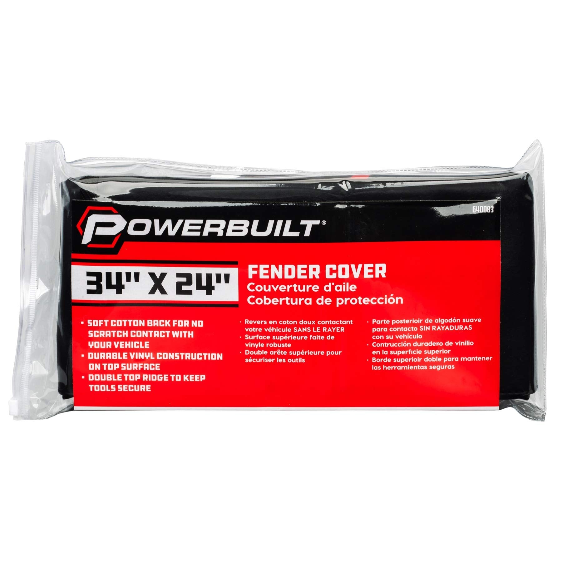 Powerbuilt 24"x 34" Fender Cover Black Plush Vinyl Protector Pad Mat, Mechanic and Car Repair Under Hood Protection - 640083