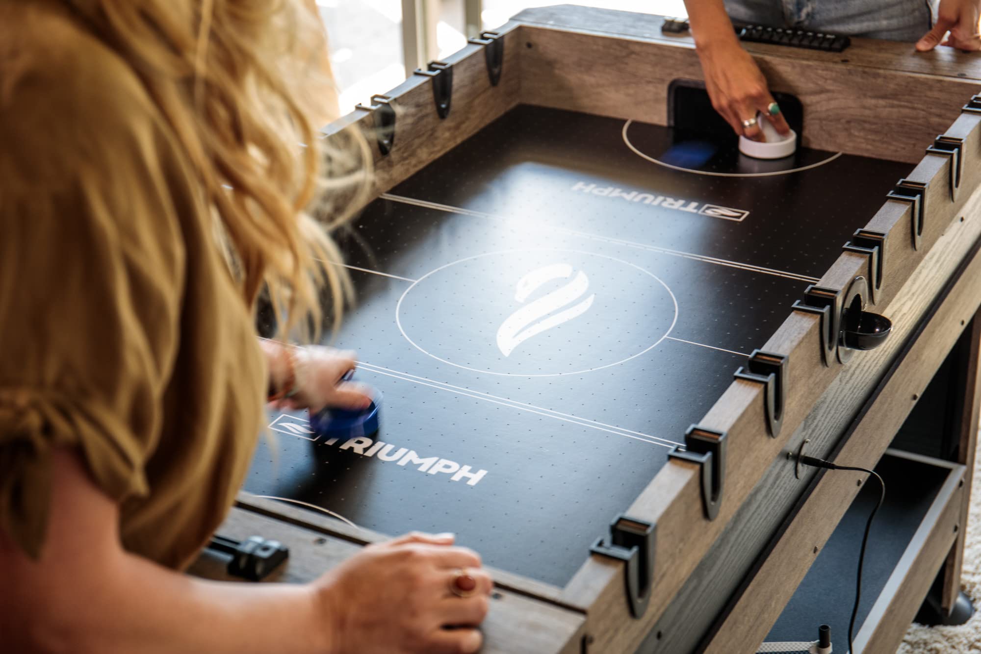 56” Triumph 4-in-1 Swivel Multi-Game Table - Air Hockey, Billiards, Foosball, Ping Pong - Rustic Wood Grain Finish