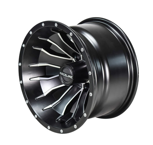 G77 Raceline Mamba Golf 12x7 4x4" -47mm Black/Machined Wheel Rim 12" Inch