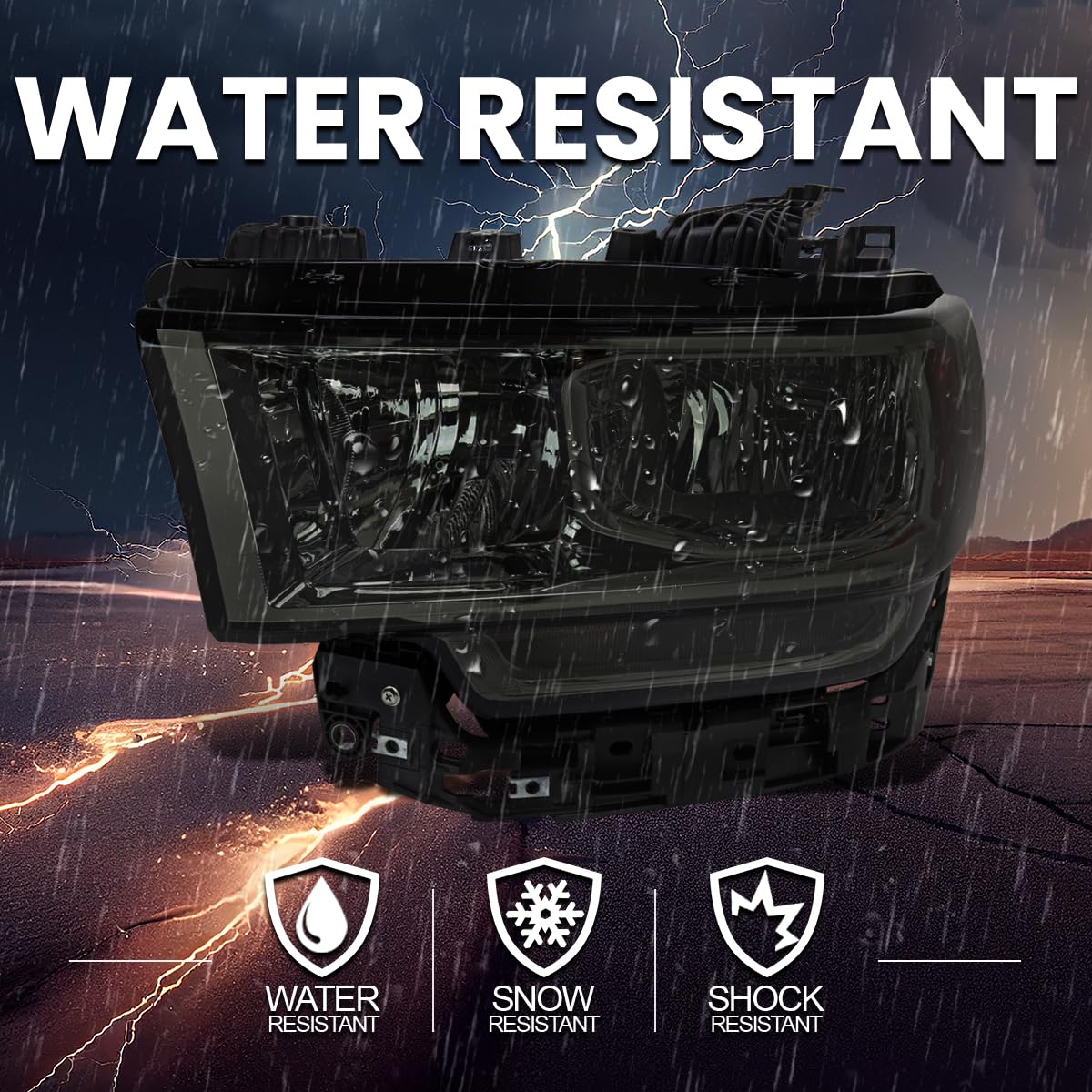 Smoke Headlights SPEC-D TUNING Compatible with 2019-2024 Ram 2500, 3500, Left + Right Pair Headlamp Assembly