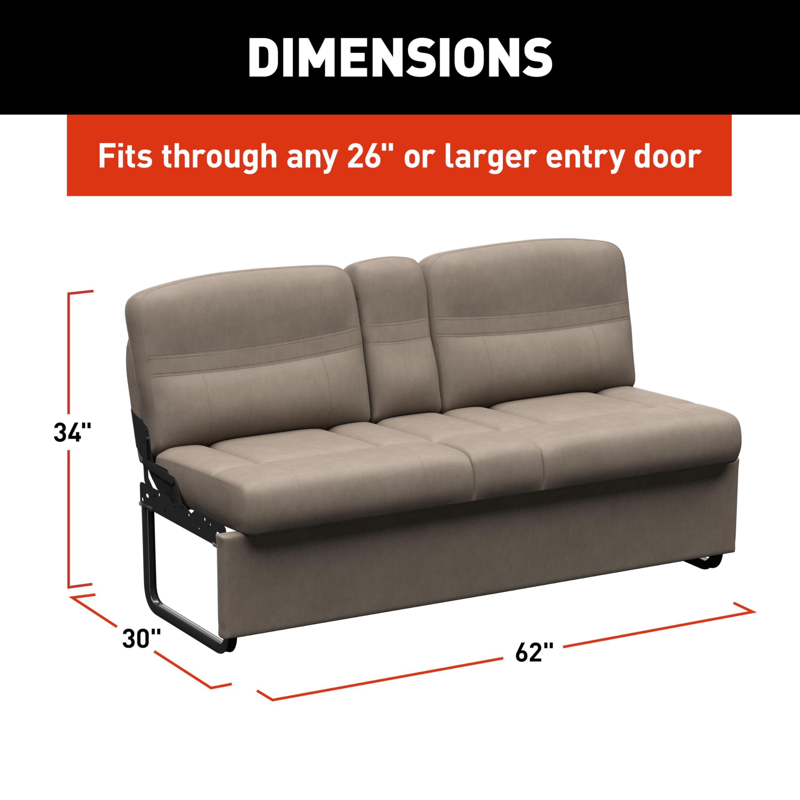 62" Thomas Payne Signature Driftwood RV Jackknife Sleeper Sofa with Matching Kickboard, Easy Transition, High-Density Foam Cushioning, Fold-Down Center, Dual Cupholders - 2024044390