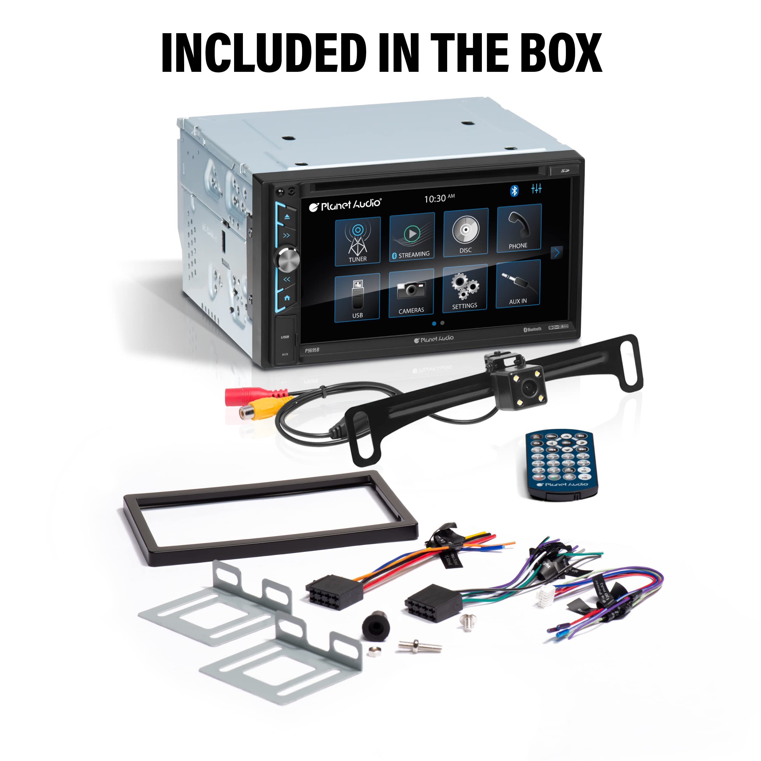 Car Audio Stereo System Planet Audio P9695BRC - 6.95 Inch Double Din, Touchscreen, Bluetooth Audio and Hands-Free Calling, A-Link (Screen Mirroring), CD Player, Backup Camera, Radio Receiver
