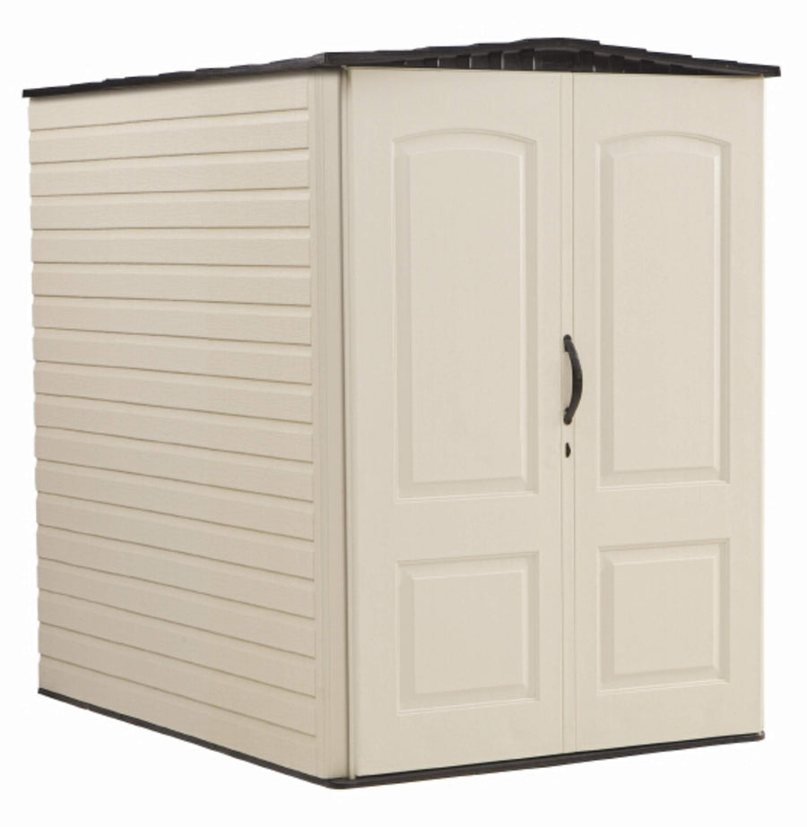 Rubbermaid Vertical Large Resin Outdoor Storage Shed With Floor (6.2 x 4.6 Ft), Weather Resistant, Beige/Brown, Organization for Home/Backyard/Garden Tools/Lawn Mower/Bike Storage/Pool Supplies