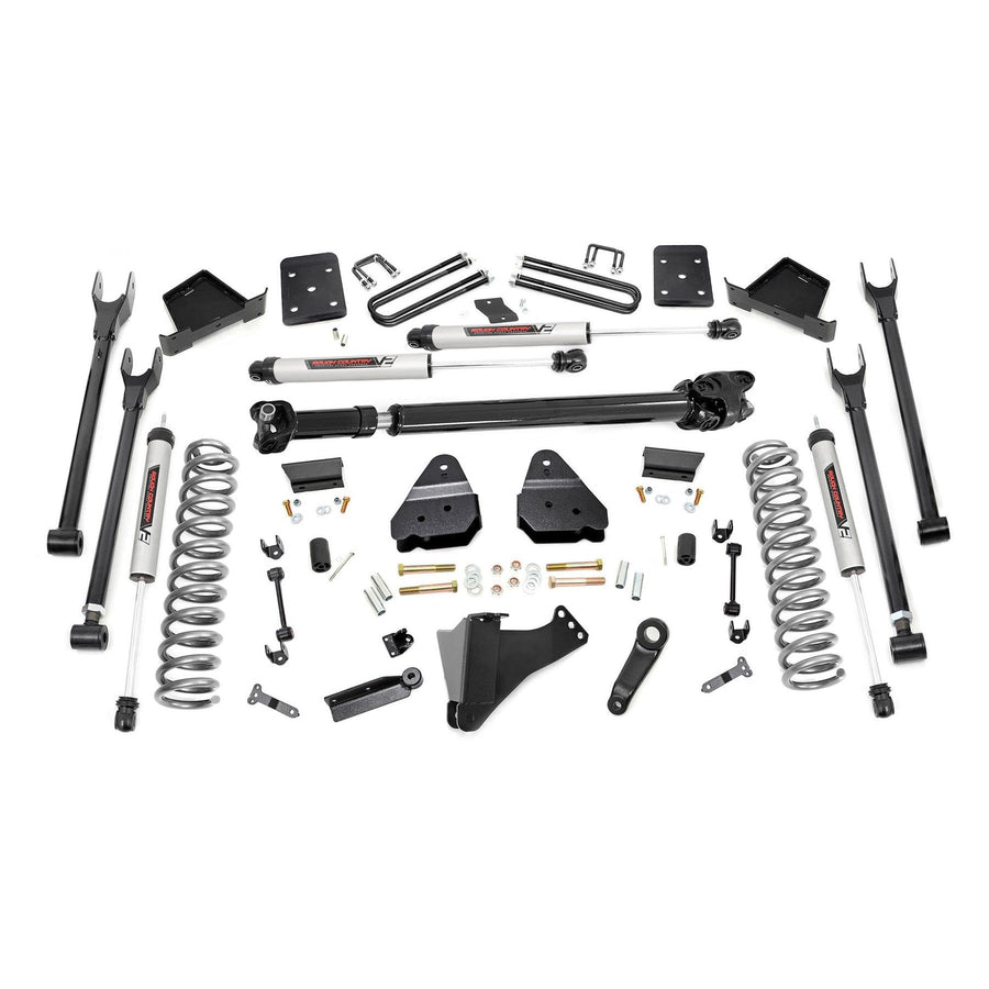 4-Link Rough Country 6 Inch Lift Kit with V2 Monotube Shocks for Ford F-250/F-350 Super Duty (2017-2022) - Fits 3.5" Axle, Includes Driveshaft