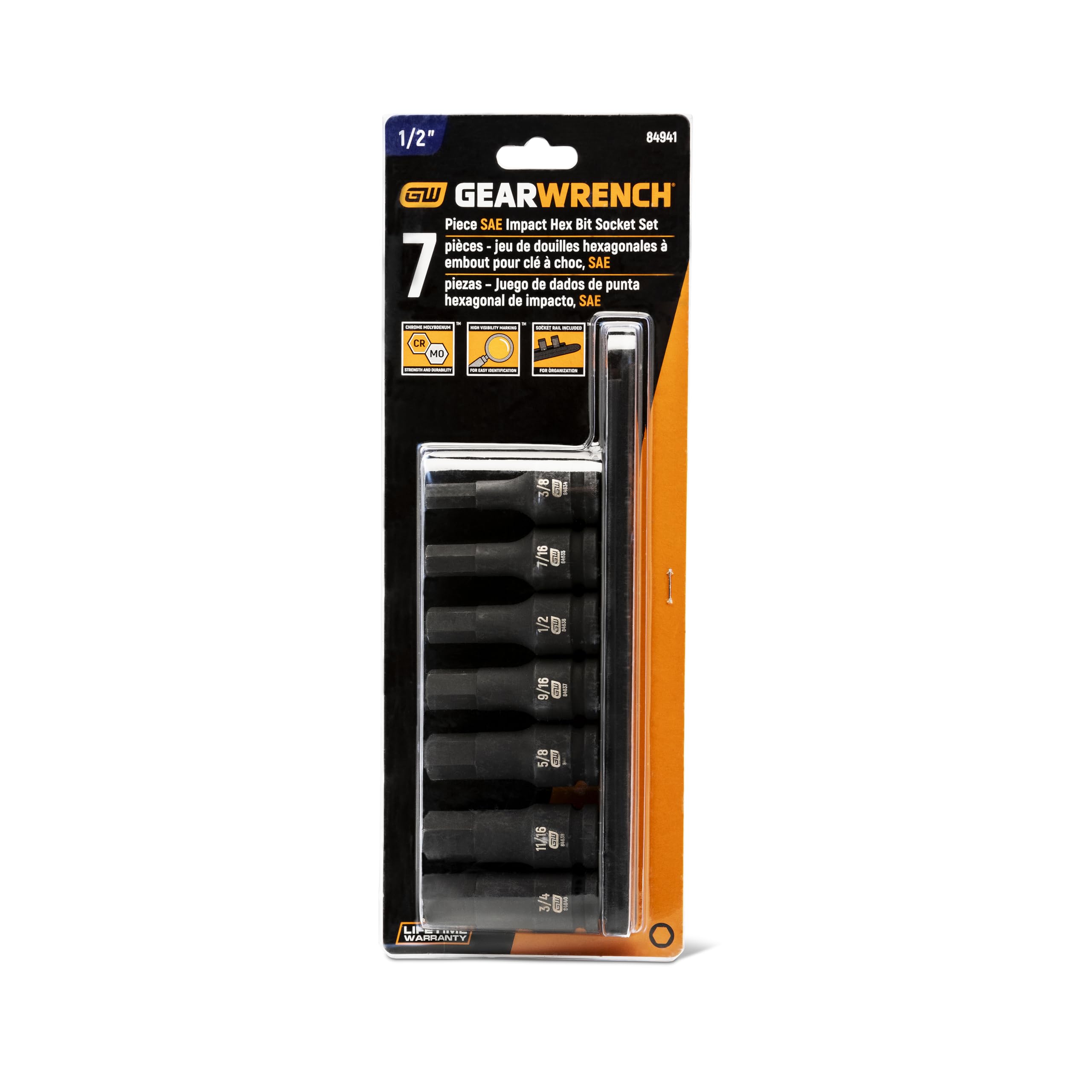 7 Pc. GEARWRENCH 1/2" Drive Hex Bit Impact Socket Set, Metric - 84940