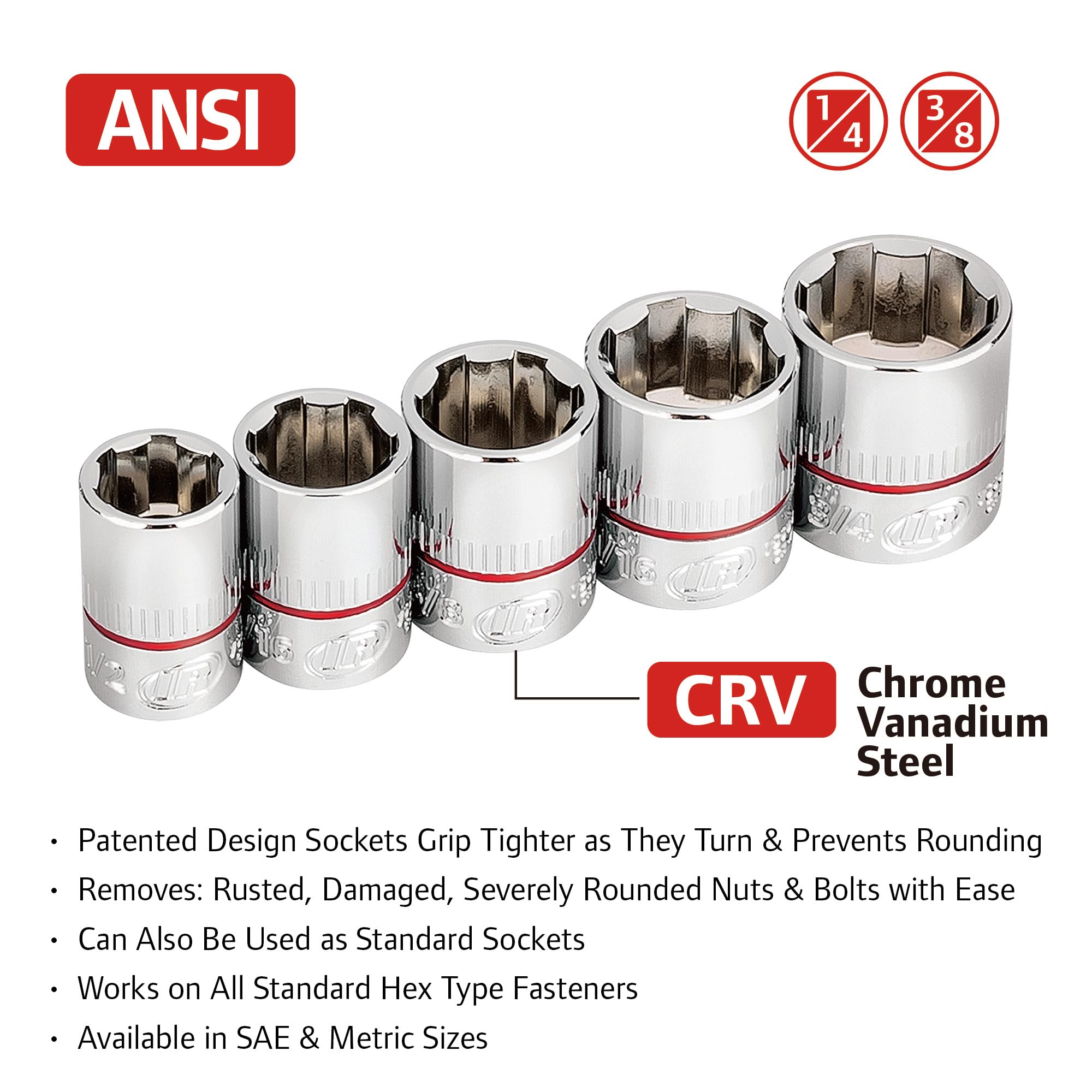 9 Pc. Ingersoll Rand Tech Solutions Non-Slip Socket Set - SAE- 752040
