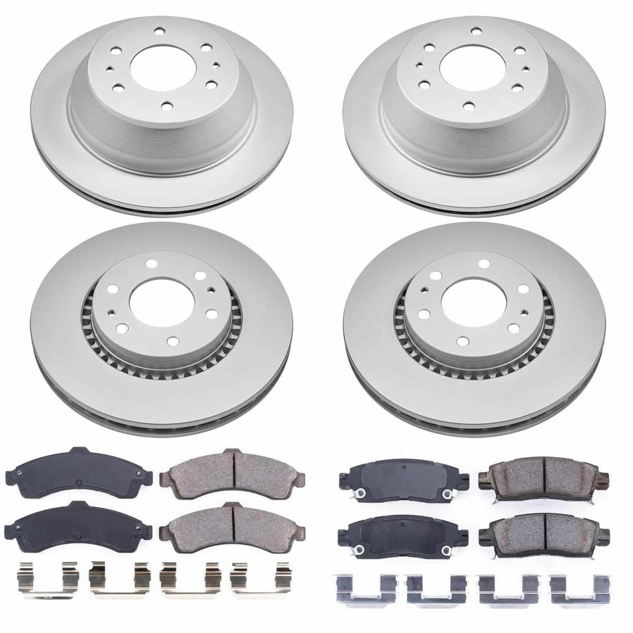Power Stop CRK2062 Brake Rotor & Coated Ceramic Brake Pads- front & rear For Rainier, SSR, Trailblazer EXT, En, Envoy XL, Envoy XUV, Ascender, Saab [Model Specific]