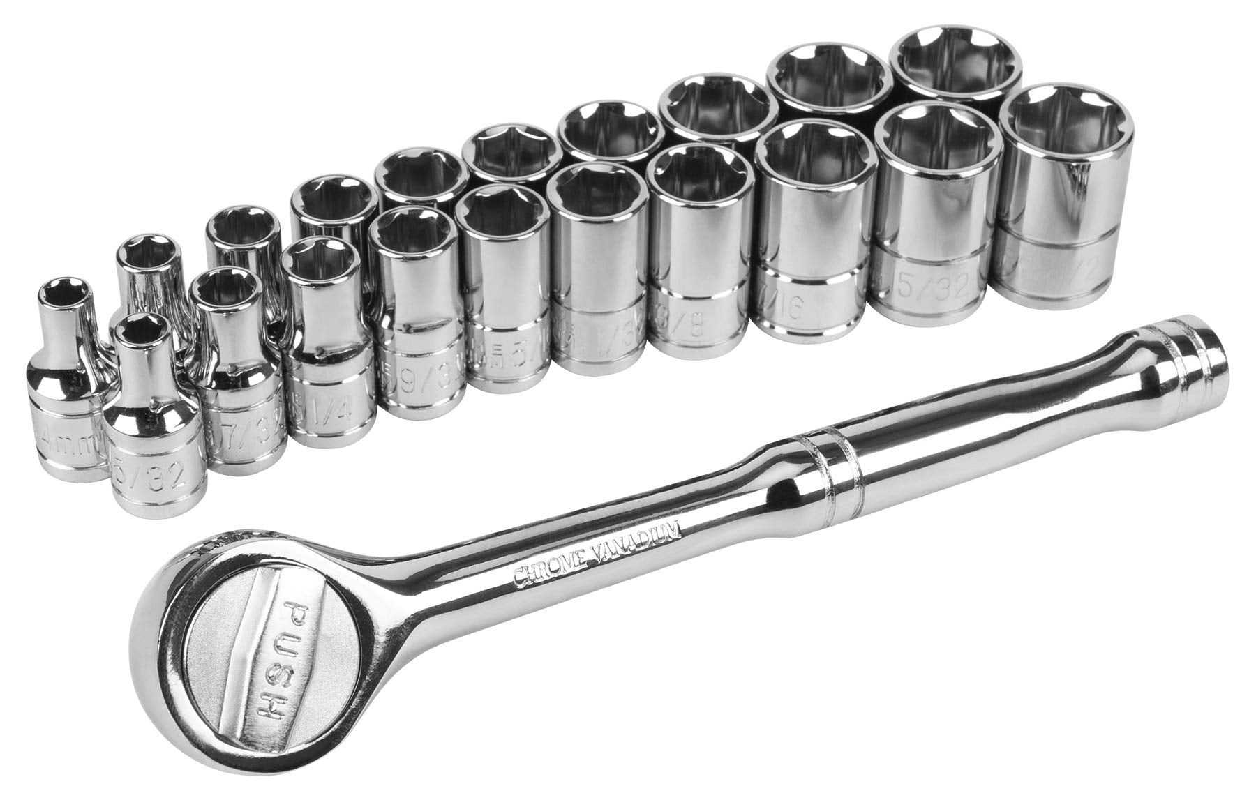 21 Piece Performance Tool W38304 1/4-Inch Drive SAE And Metric 6 Point Socket Set With Ratchet