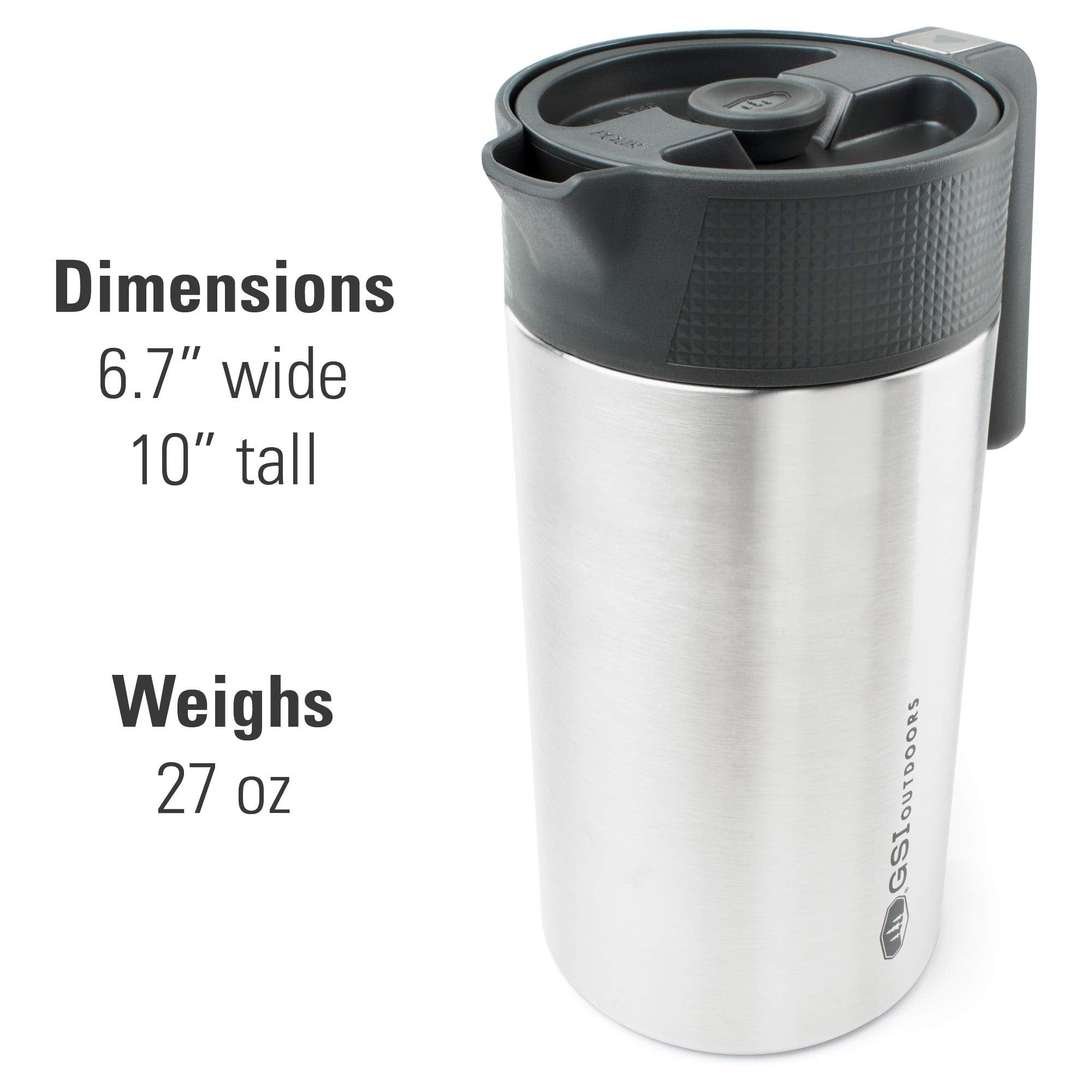 Glacier Stainless GSI Outdoors JavaPress, 30oz French Press Coffee Mug for Camping, Brushed