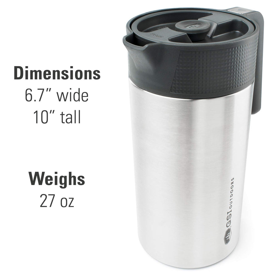 Glacier Stainless GSI Outdoors JavaPress, 30oz French Press Coffee Mug for Camping, Brushed