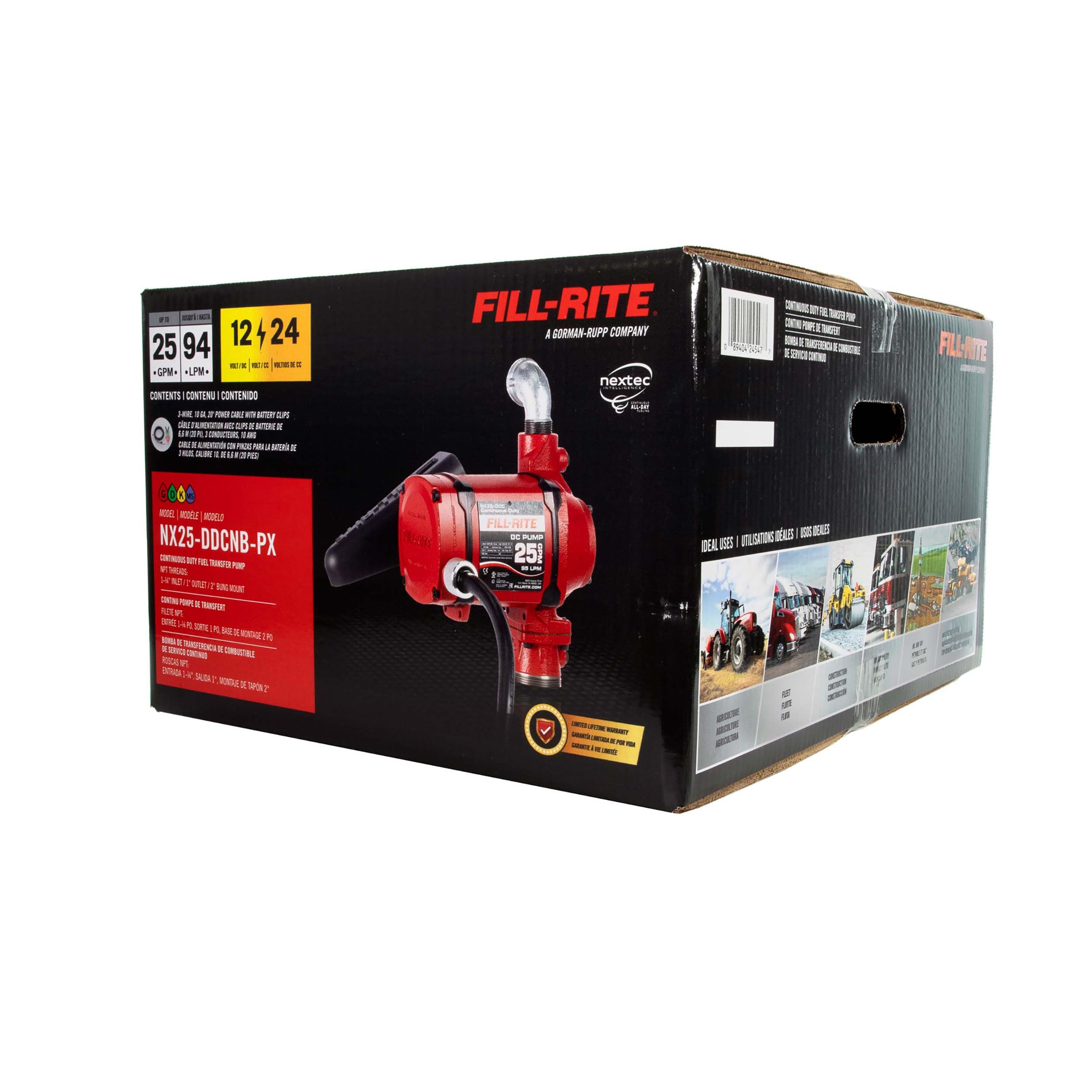 25 GPM Fuel Transfer Pump Fill-Rite 12/24V DC - Energy-Efficient Pump for non stop Operation - Pump Only - NX25-DDCNB-PX