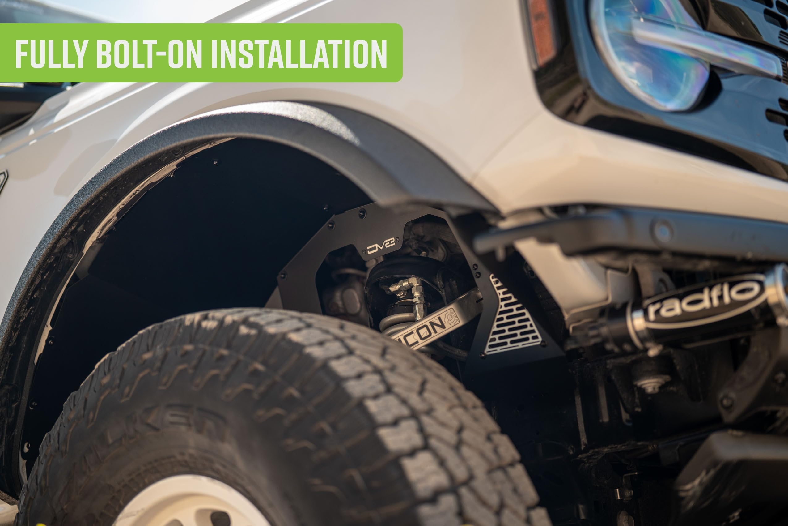 DV8 Offroad Front Fenders Inner for 2021-2025 Ford Bronco | Increases Airflow to Engine | High-Clearance Design | Lightweight & Durable Aluminum Construction | Fully Bolt-On Installation