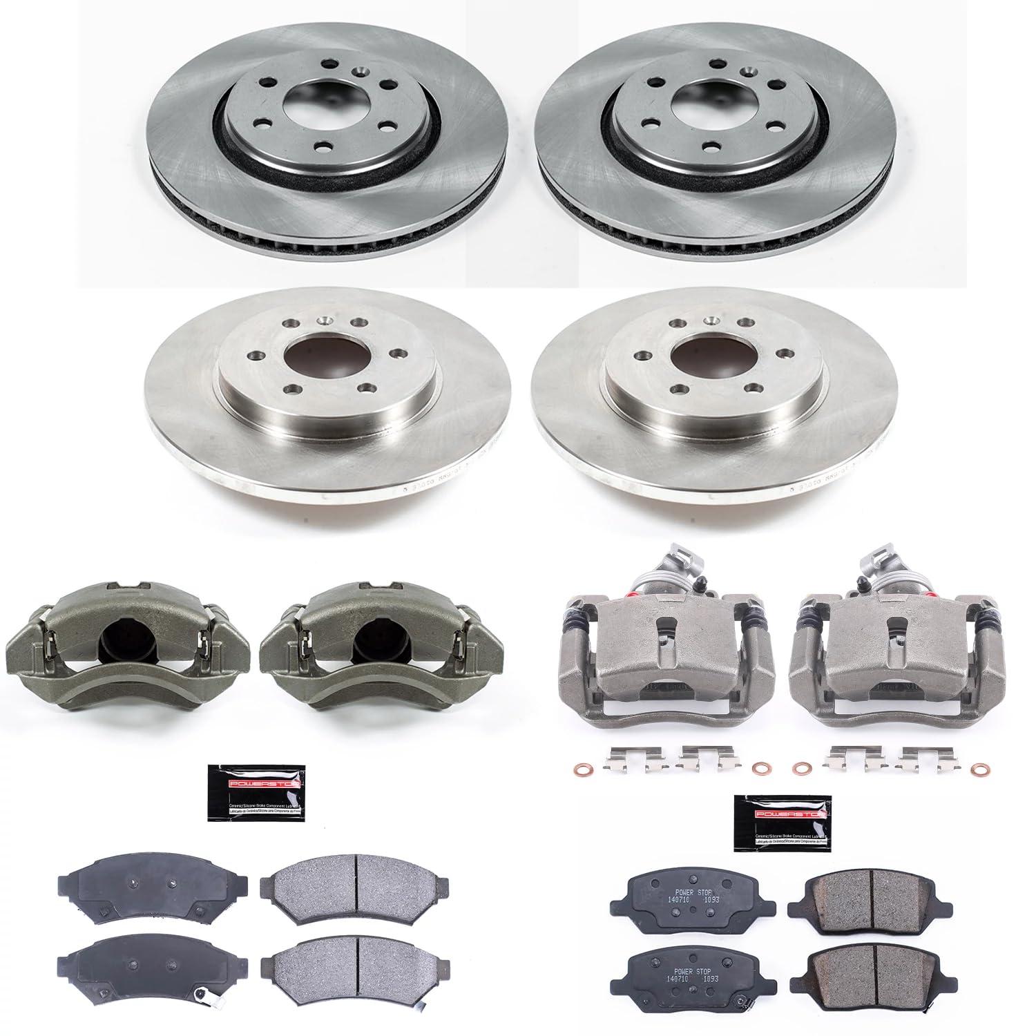 Power Stop KCOE4049 Replacement Autospeciality Front and Rear Caliper Kit- OE Rotors, Ceramic Brake Pads, Calipers For Buick Terr, Chevrolet Uplan, Pontiac Mont, Saturn R [Model Specific]