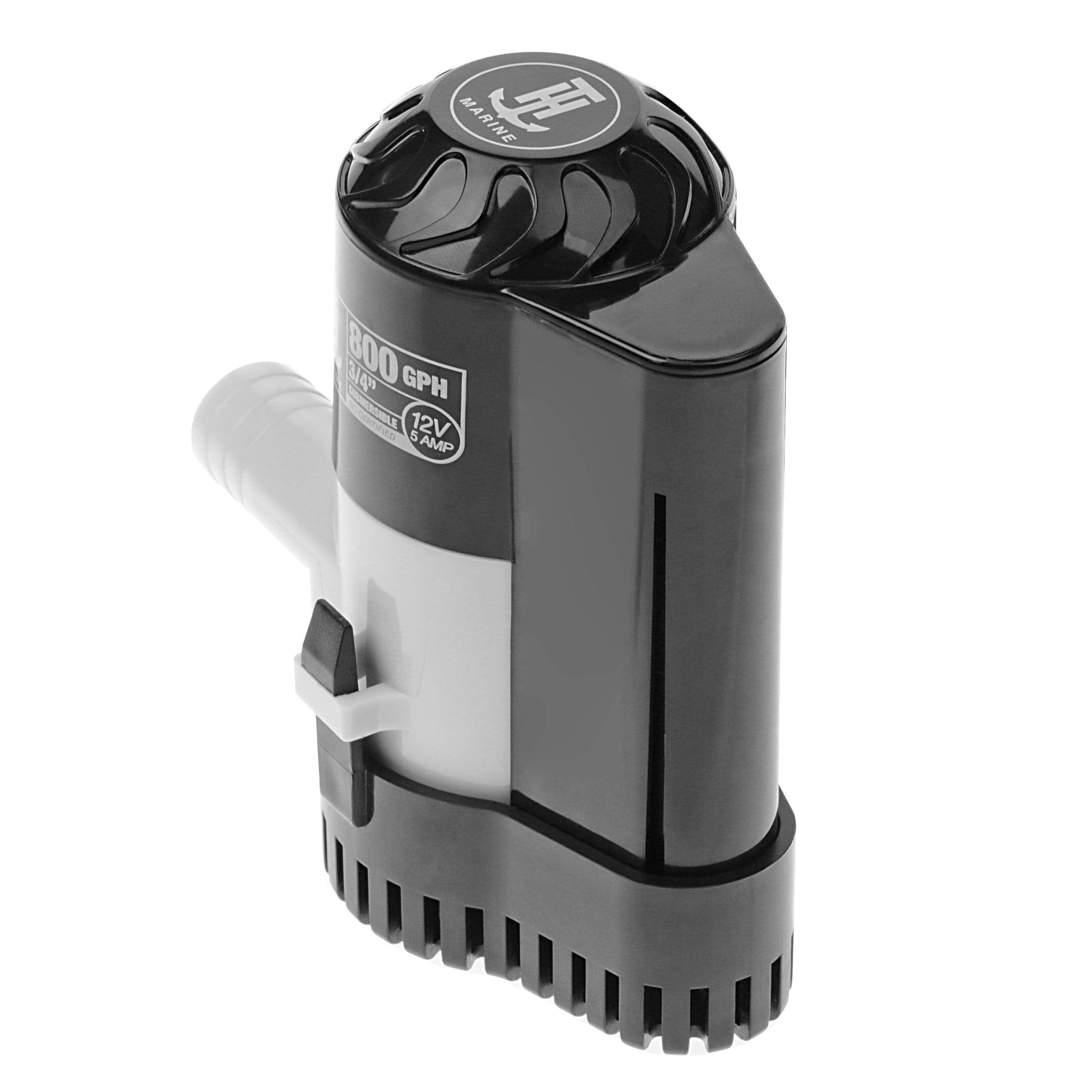 Automatic T-H Marine Bilge Pump - 800 GPH - Submersible with Built-In Float Switch - Fits 3/4 in Hose - 13.6V DC - 8 Second Shut-Off Delay - Corrosion-Resistant Marine Pump