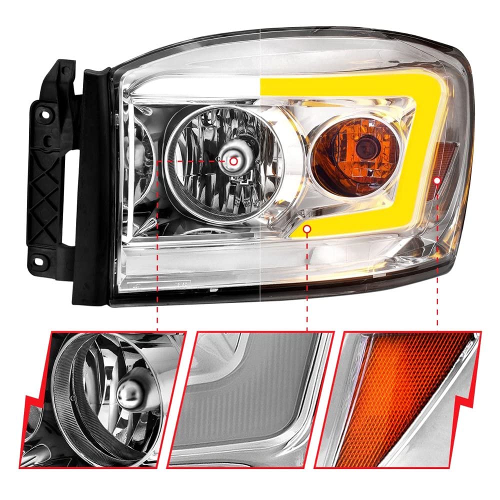 06-09 Dodge RAM 1500/2500/3500 ANZO USA Aridex Headlights Chrome Housing/Clear Lens (w/Switchback Light Bars) (111527)