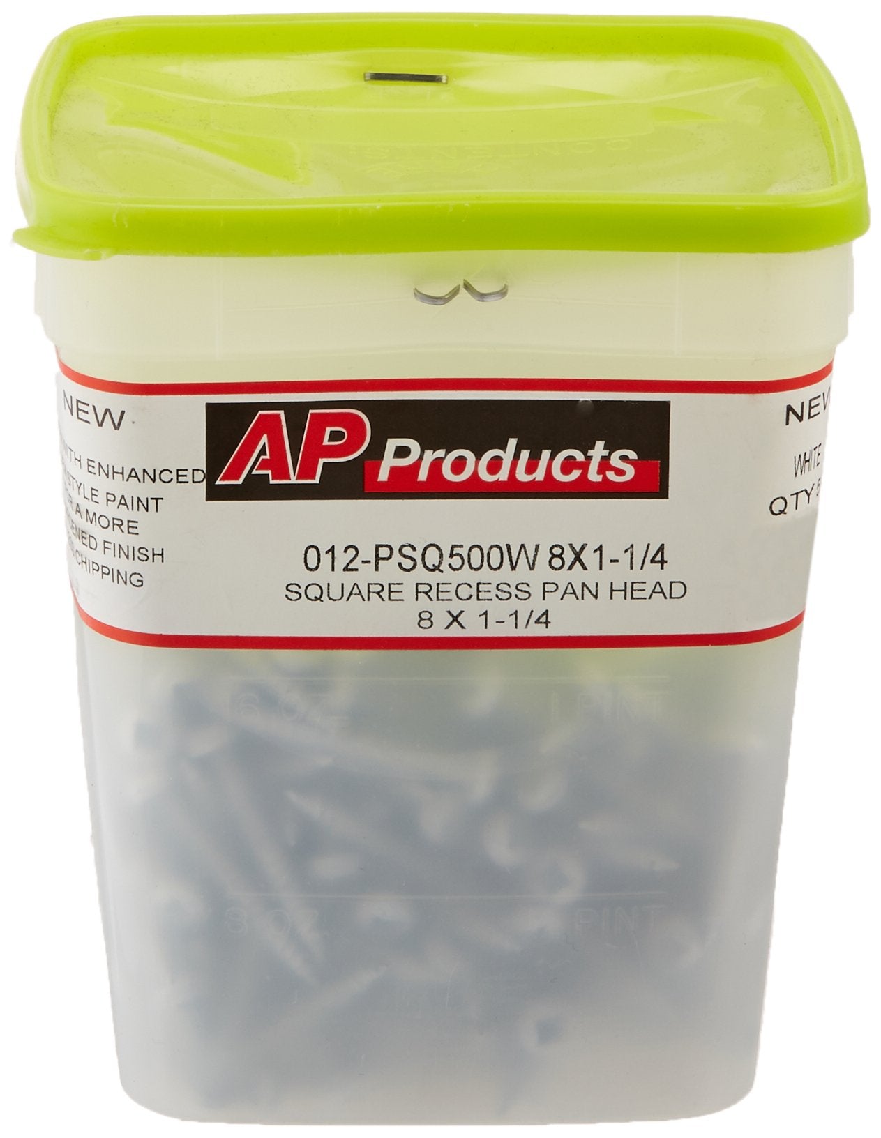 8 X 1-1/4 White Pan Head Square Recess Screw AP Products - Pack of 500