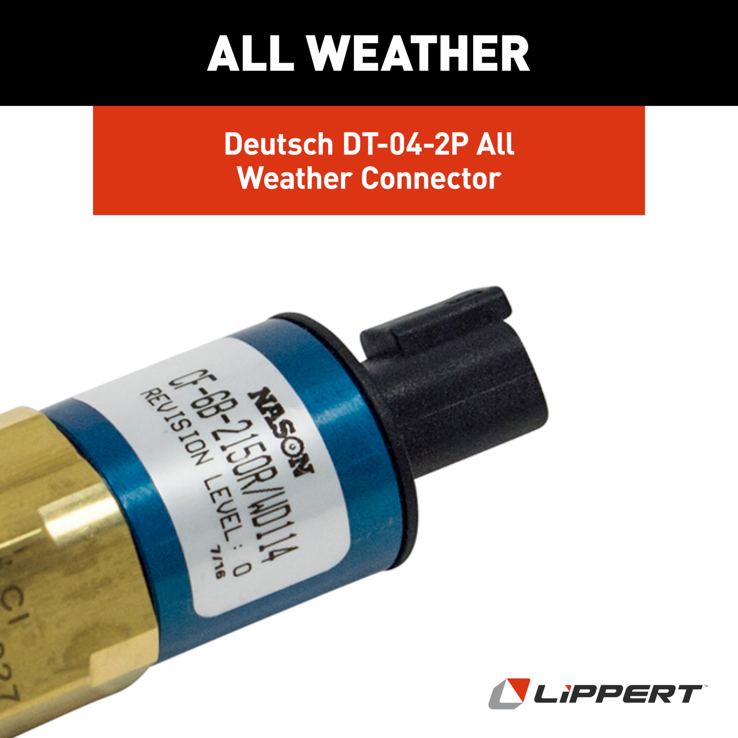 High-Pressure Hydraulic RV Leveling System Pressure Switch, Lippert Replacement, Nason, 2,150 PSI, Deutsch DT-04-2P Plug-and-Play, All-Weather Connector - CD-GB-2150/WD194