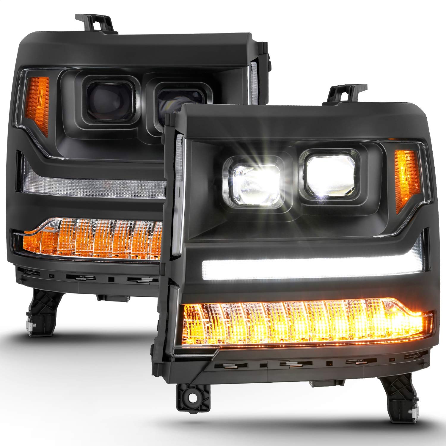 LED Projector ANZO USA Headlights w/ Plank Style Black w/ Amber (111420)