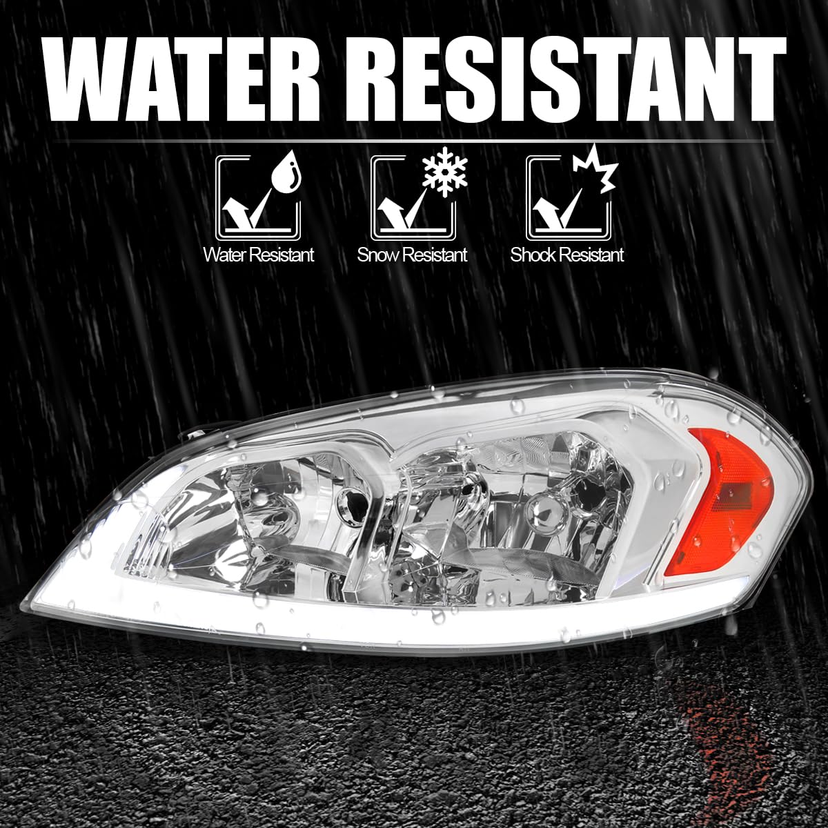 Chrome Headlights SPEC-D TUNING w/Switchback LED Signals Compatible with 2006-2013 Chevy Impala, Left + Right Pair Headlamps Assembly