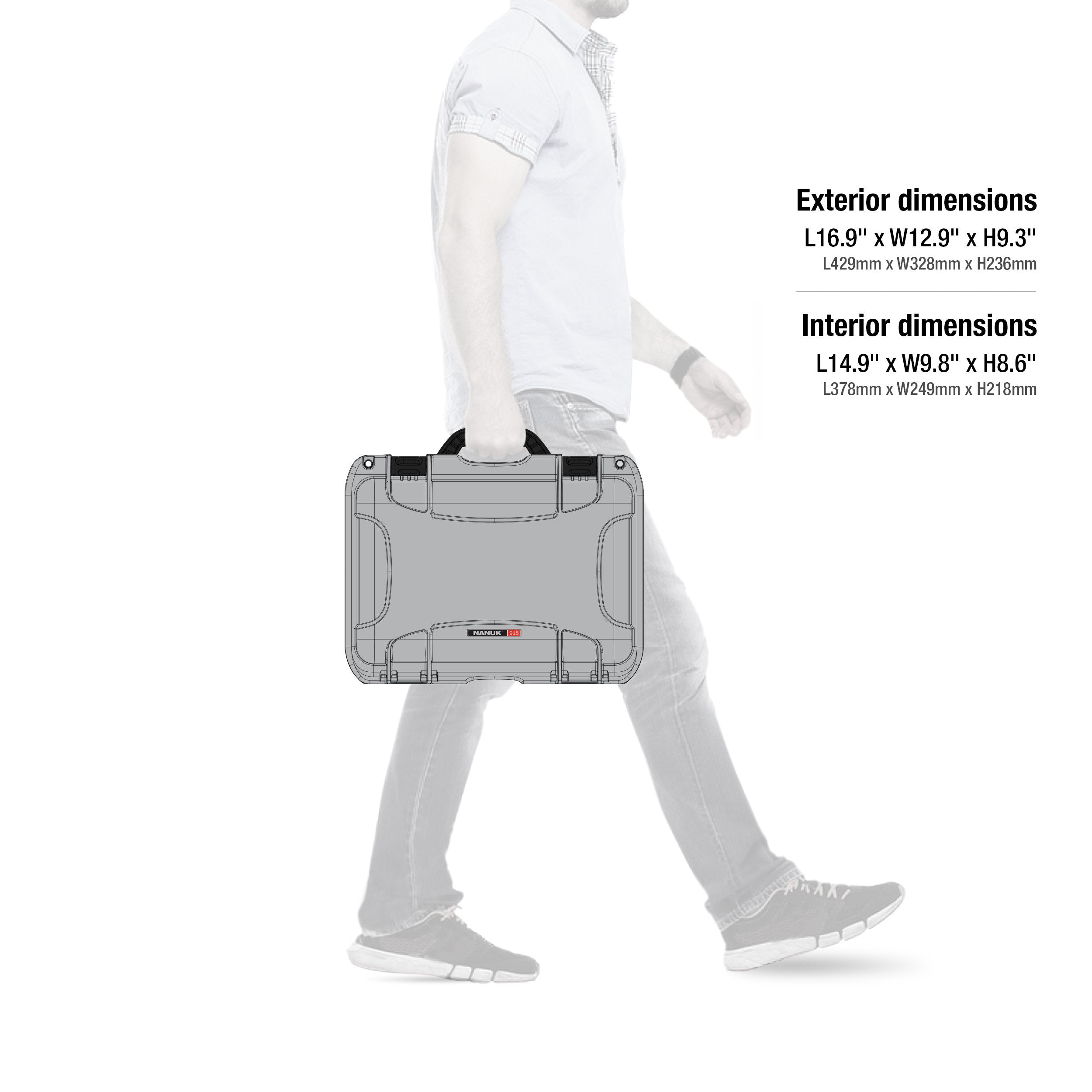 Medium Nanuk 918 Waterproof Hard Case with Foam Insert 16.9" x 12.9" x 9.3" - Silver
