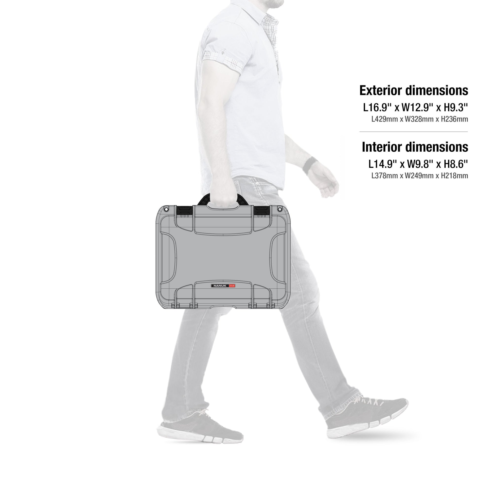 Medium Nanuk 918 Waterproof Hard Case with Foam Insert 16.9" x 12.9" x 9.3" - Silver