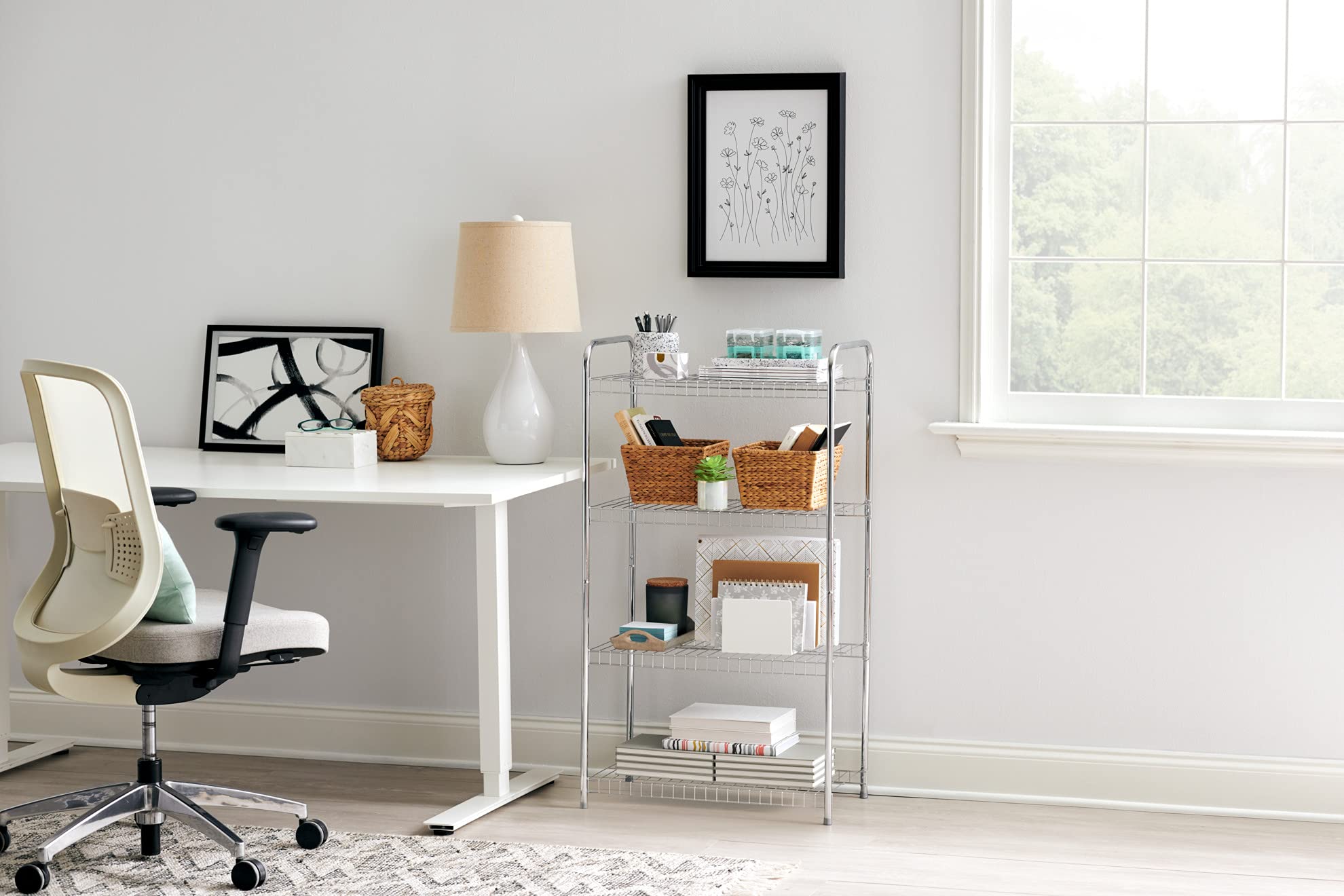 Rubbermaid Heavy Duty 4-Tier Wire Shelf, Satin Nickel, Easy Assemble with Hardware Included, for Food/Laundry/Closet Home Storage Use