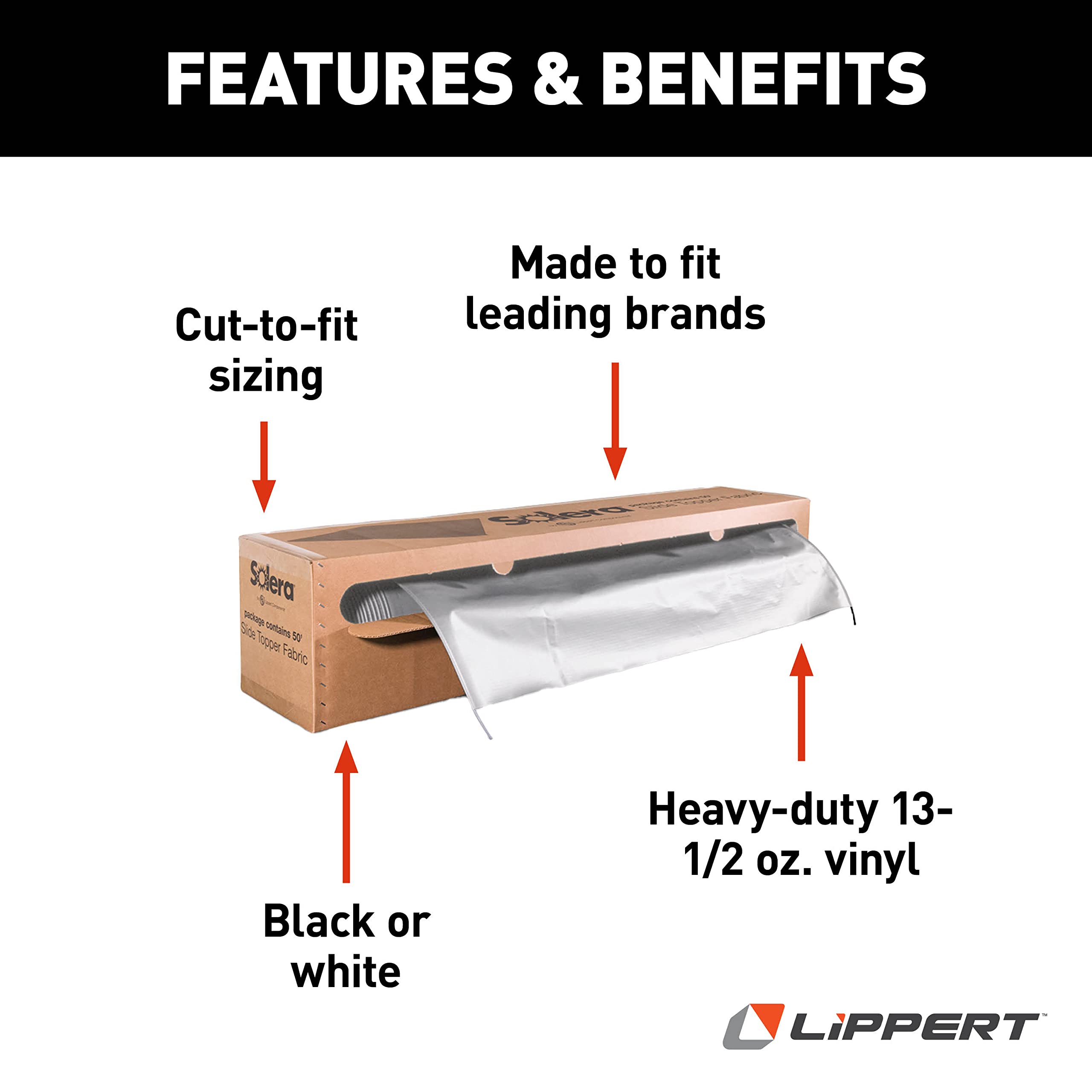 Universal Solera Slide-Topper Replacement Cut-to-Fit Fabric for 5th Wheel RVs, Travel Trailers, Motorhomes, 50' x 48" roll, White - 432252
