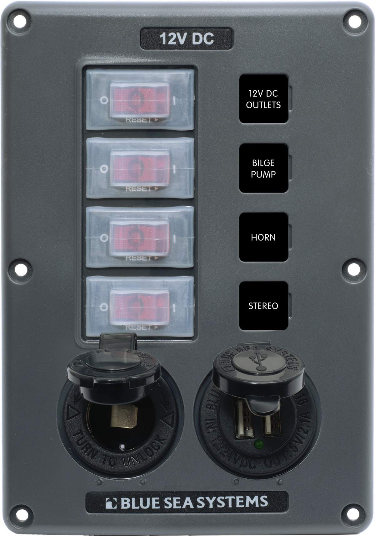 Circuit Breaker Switch Panel Blue Sea Systems 4321, Black , Gray