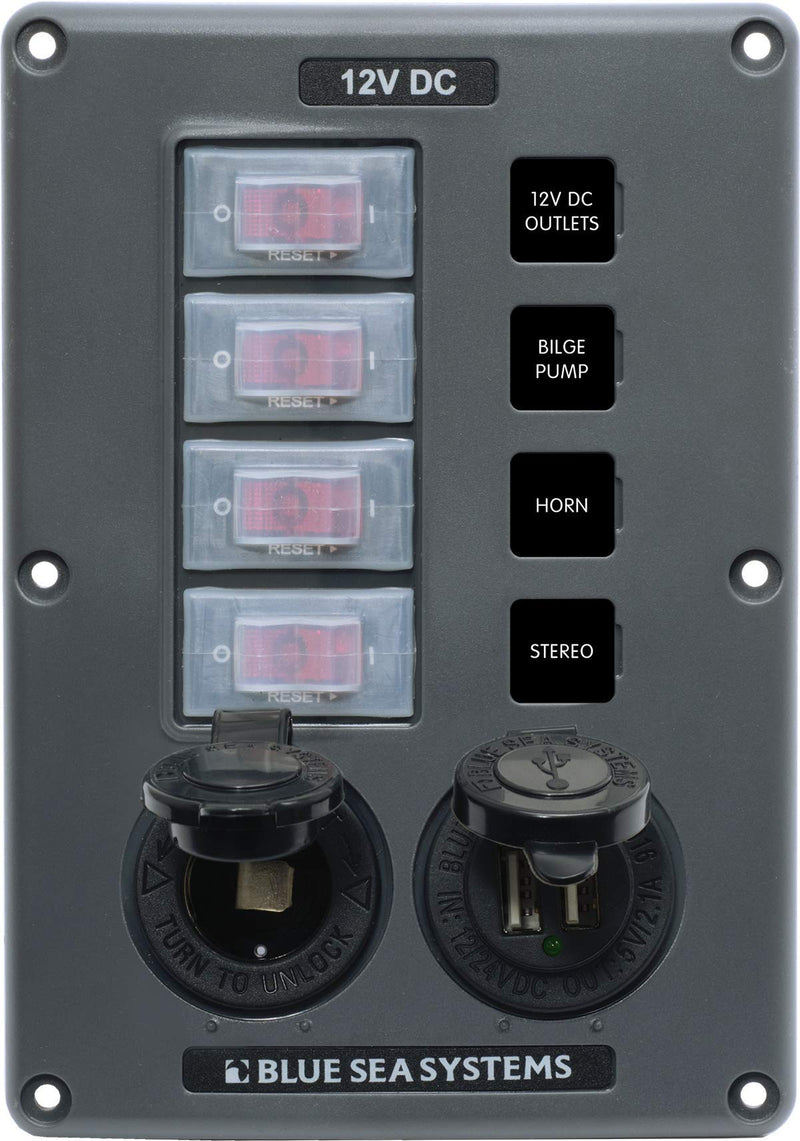 Circuit Breaker Switch Panel Blue Sea Systems 4321, Black , Gray