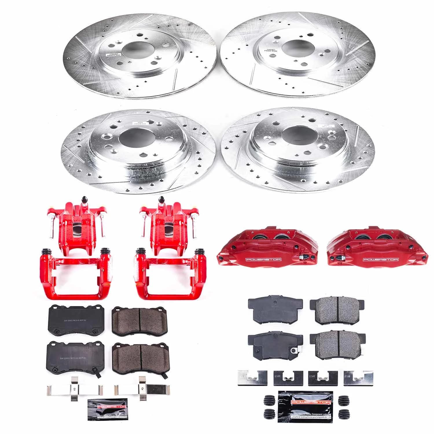 Power Stop Z23 KC2718 Evolution Sport Brake Upgrade Kit with Powder Coated Calipers- Front & Rear For Acura TL 2004-2008 [Model Specific]