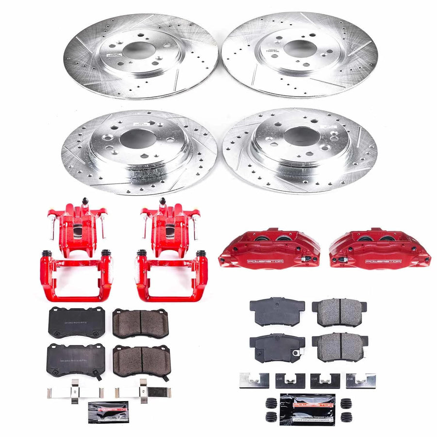Power Stop Z23 KC2718 Evolution Sport Brake Upgrade Kit with Powder Coated Calipers- Front & Rear For Acura TL 2004-2008 [Model Specific]