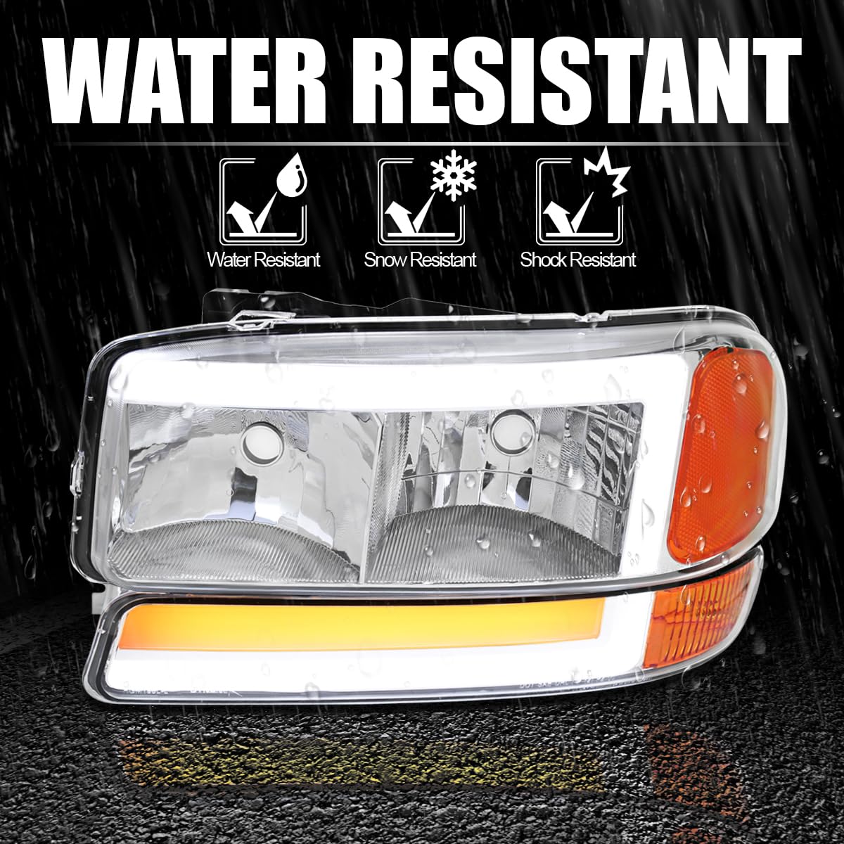 Chrome LED Tube Headlights + Sequential Bumper Lights SPEC-D TUNING Compatible with 1999-2006 GMC Sierra 1500/2500/3500