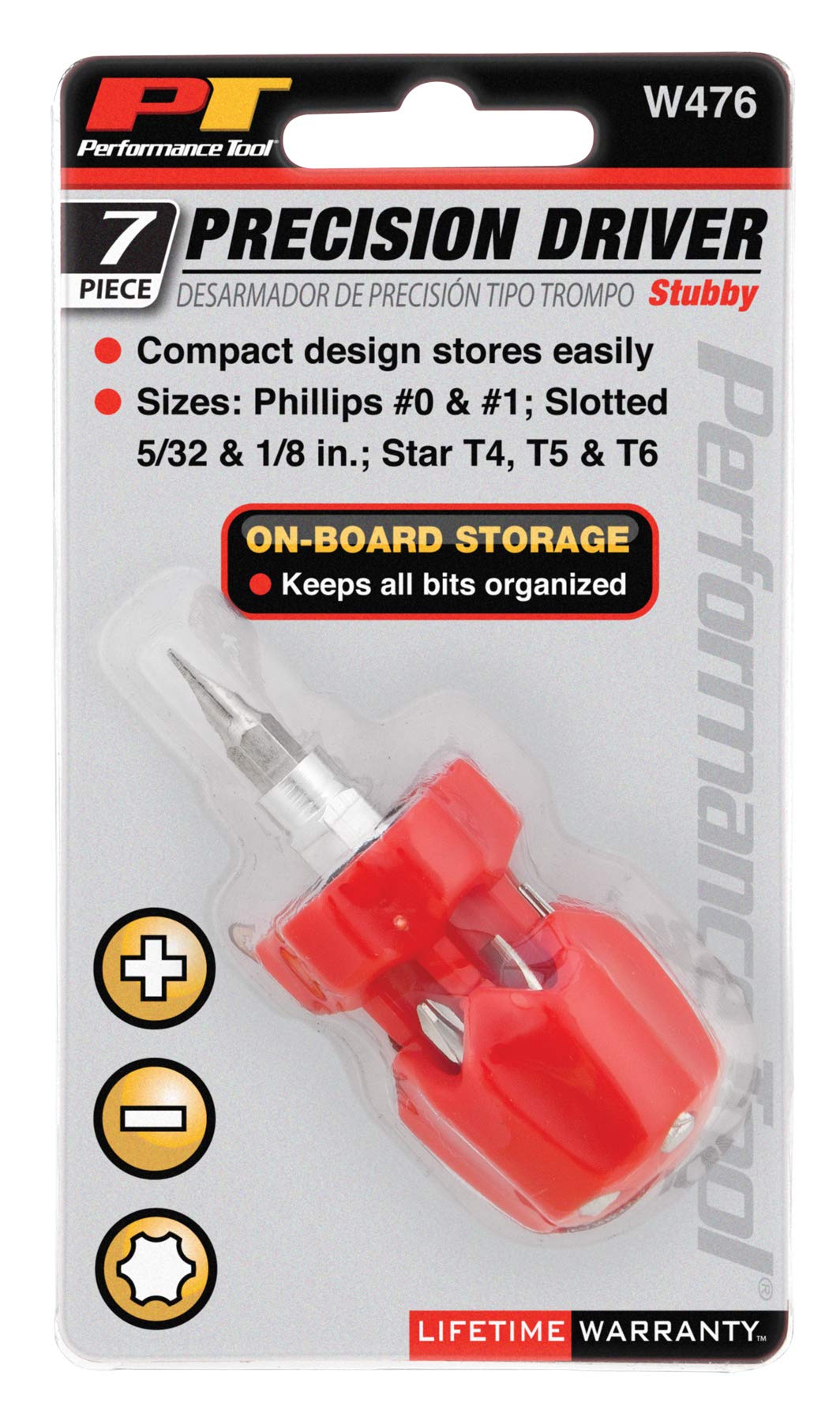 Stubby Performance Tool W476 Precision Screwdriver, 7 Piece (with Phillips, Slotted and Star Bits)