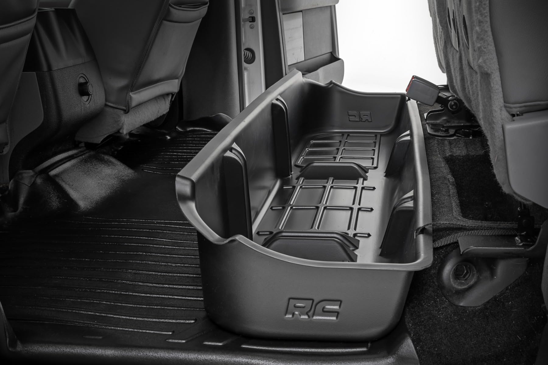 Under Seat Storage Rough Country for Ford F-150 (2009-2014) CrewCab - Custom-Fit, Durable, Anti-Skid Thermoplastic Under Seat Storage Compartment