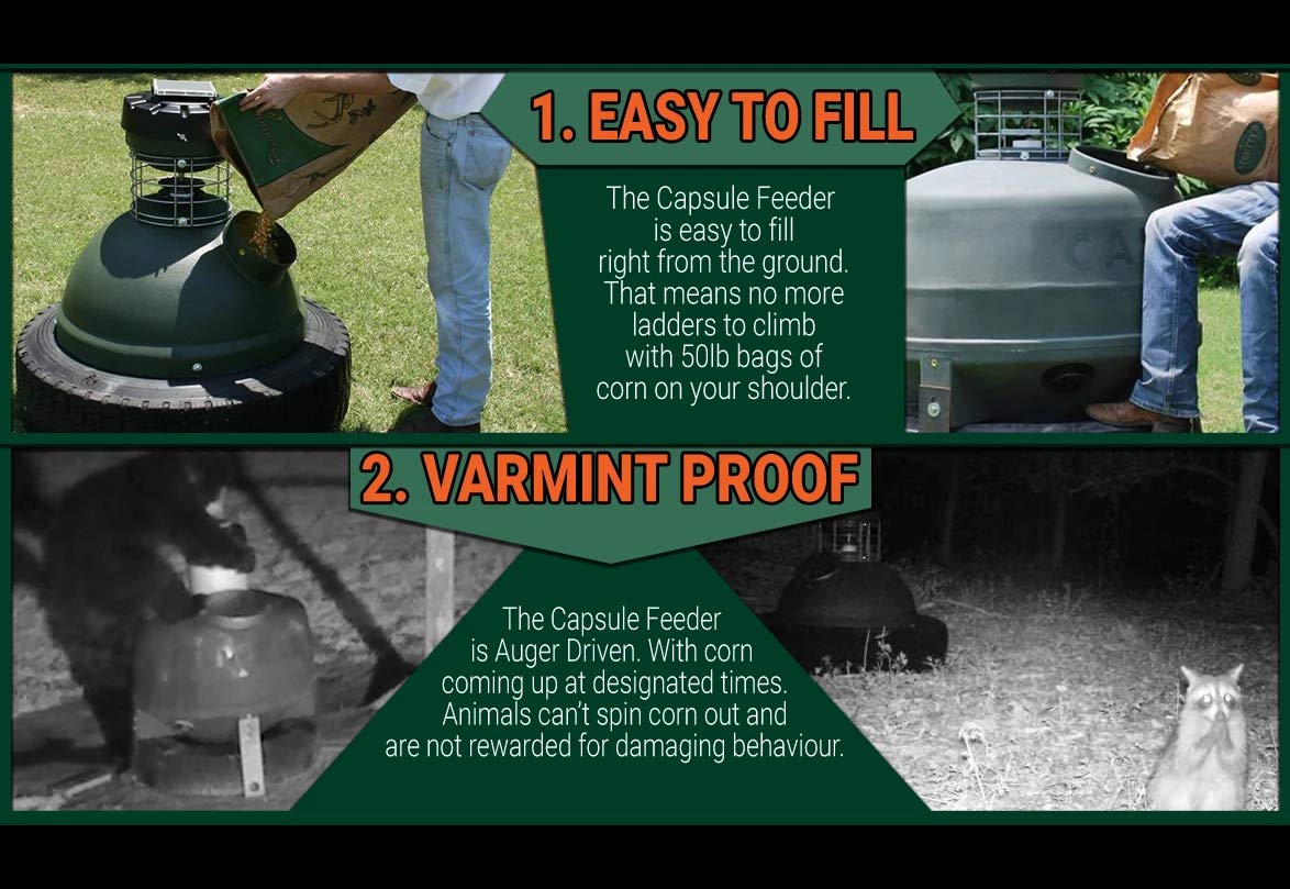 Game Feeder Capsule Feeder with 1000LB Capacity, 360-Degree Broadcast Hunting