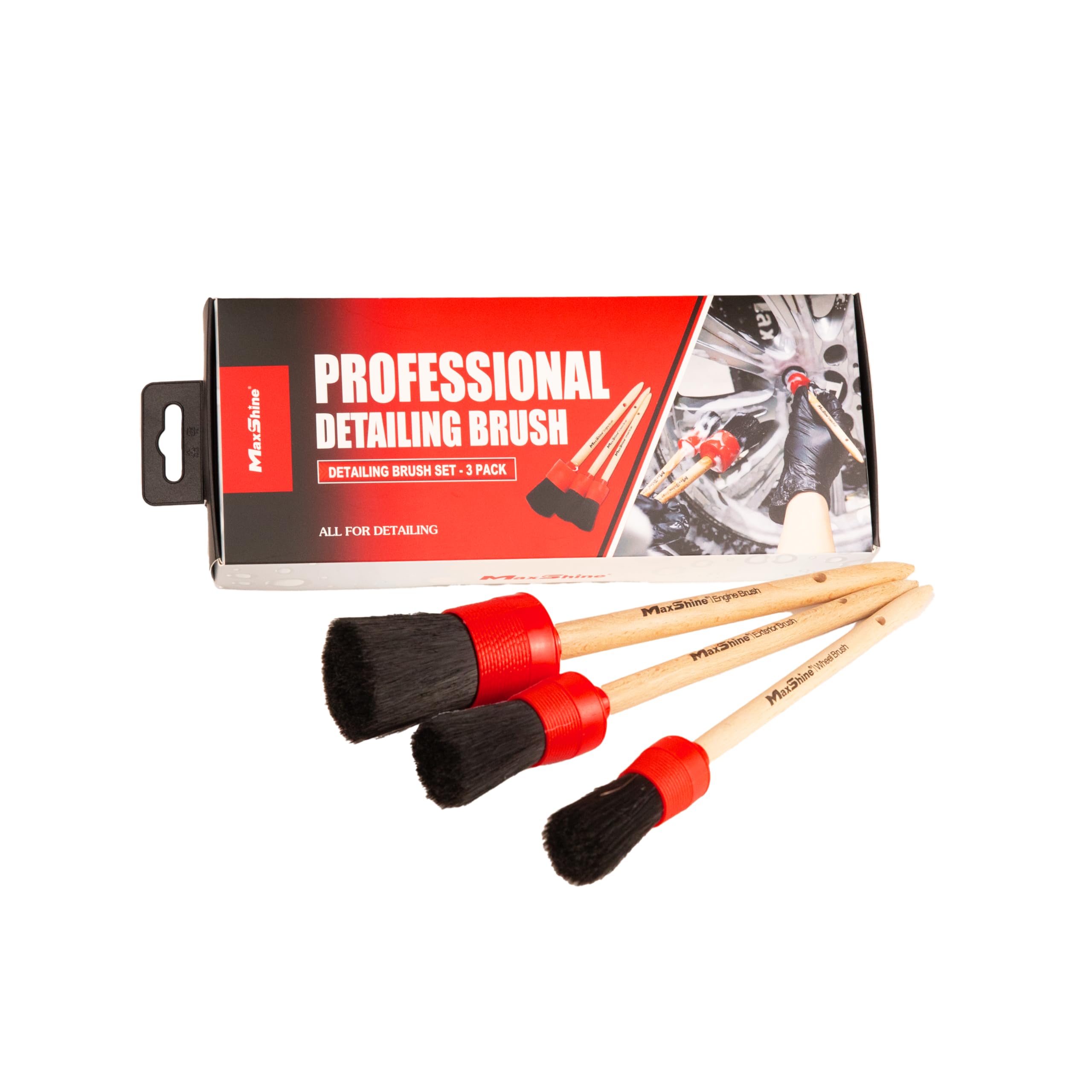 3-Piece Maxshine Detailing Brushes Set, Brown | Sizes: 8.7", 9", 9.2" | Scratch-Free Soft Bristles, Ergonomic Grip | Versatile Car Detailing for Interior & Exterior