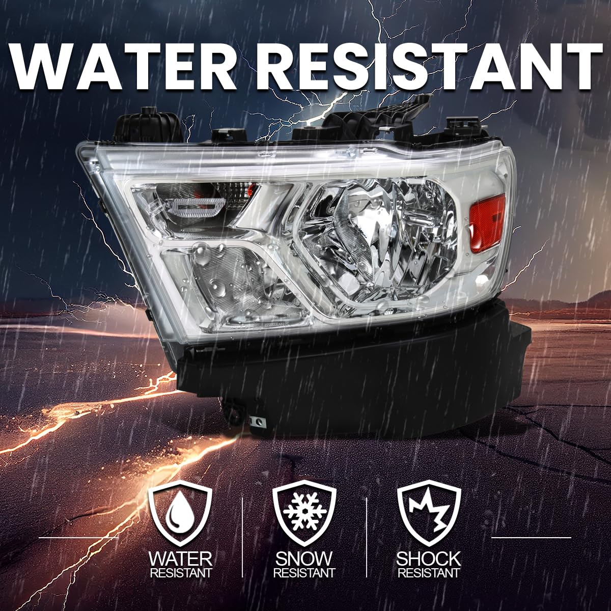 Replacement SPEC-D TUNING Chrome Headlights Compatible with 2019-2024 Ram 1500, Left + Right Pair Headlamp Assembly