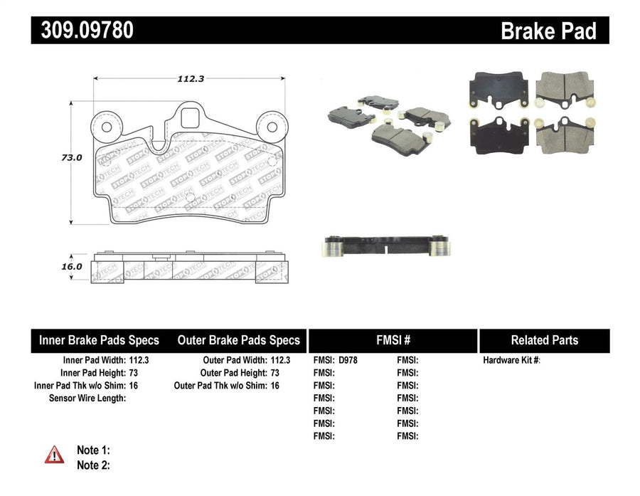 Sport Brake Pads StopTech 309.09780 with Shims and Hardware