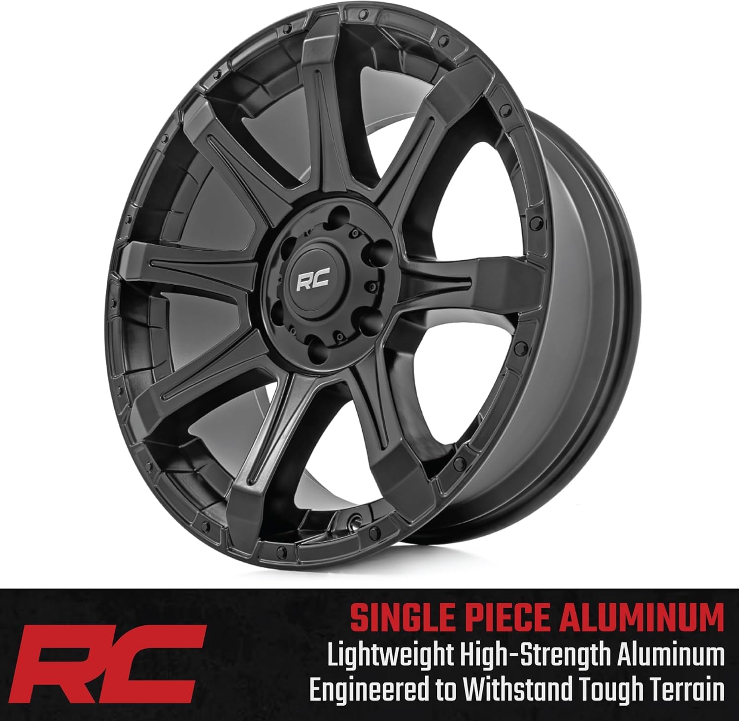 20x10 Rough Country 81 Series Wheel - 6x5.5" Bolt Pattern, 25mm Offset, One-Piece Aluminum, Semi-Gloss Black Off-Road Rim for Trucks, Jeeps, SUV