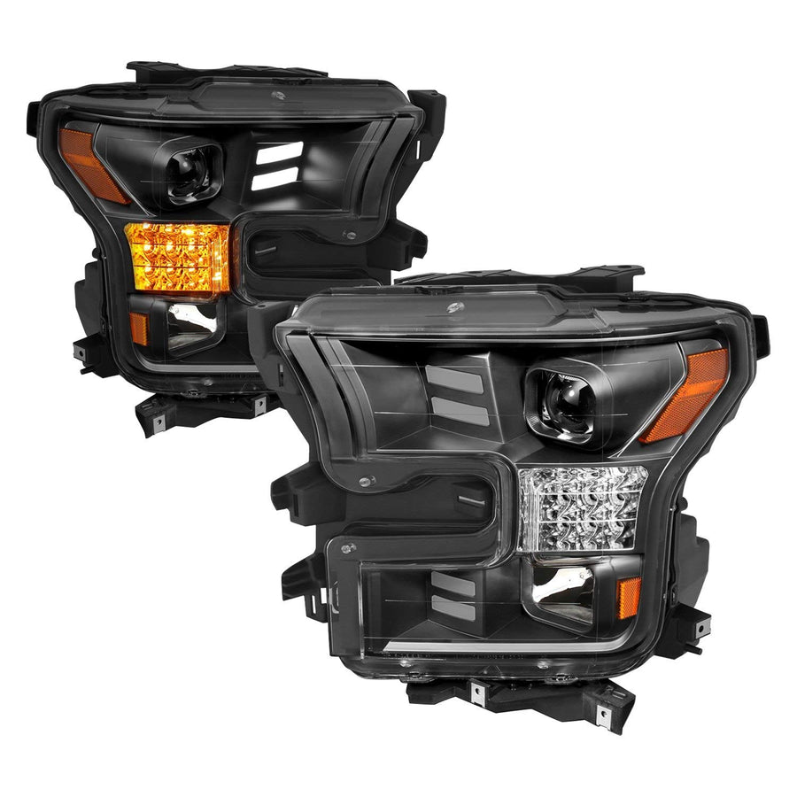 FORD F-150 PROJECTOR BAR STYLE HEADLIGHTS BLACK W/SEQUENTIAL SIGNAL 15-17 (FOR HALOGEN MODELS ONLY)