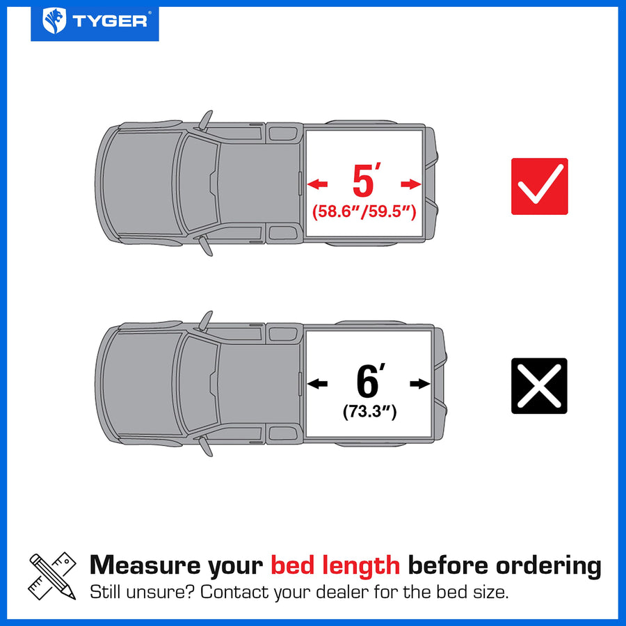 Tyger Auto T2 Soft Roll-up Low Profile Truck Bed Tonneau Cover Compatible with 2022-2026 Nissan Frontier | 5' (60") Bed | TG-BC2N6057
