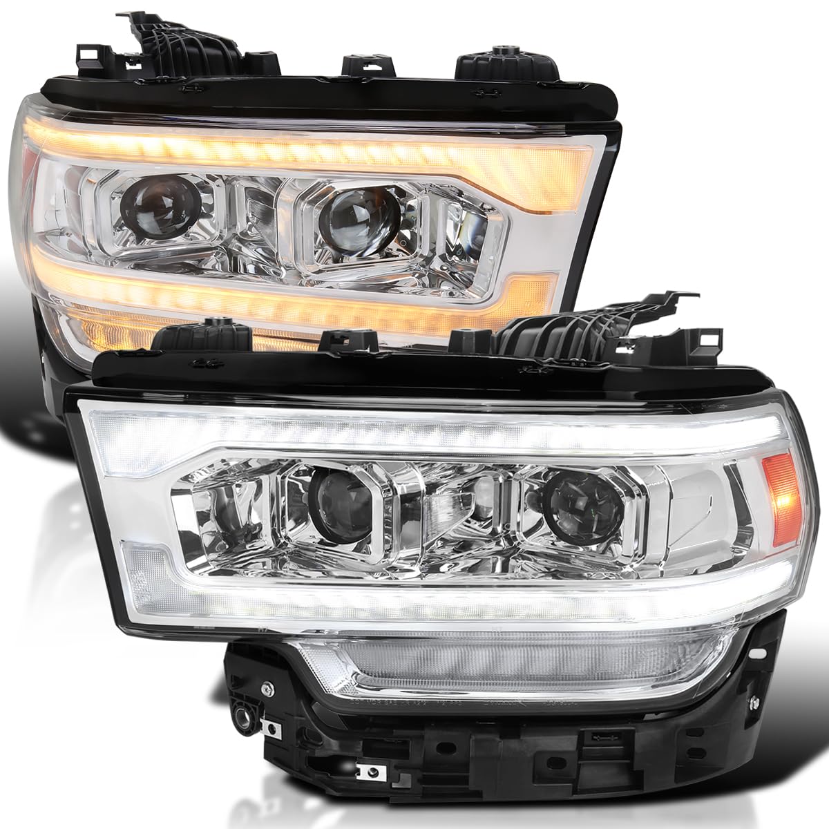 Dual Projector Headlights SPEC-D TUNING w/Sequential LED Turn Signal and Startup Animation Compatible with 2019-2024 Dodge Ram 2500, 3500, 4500, Left + Right Pair Headlamps Assembly