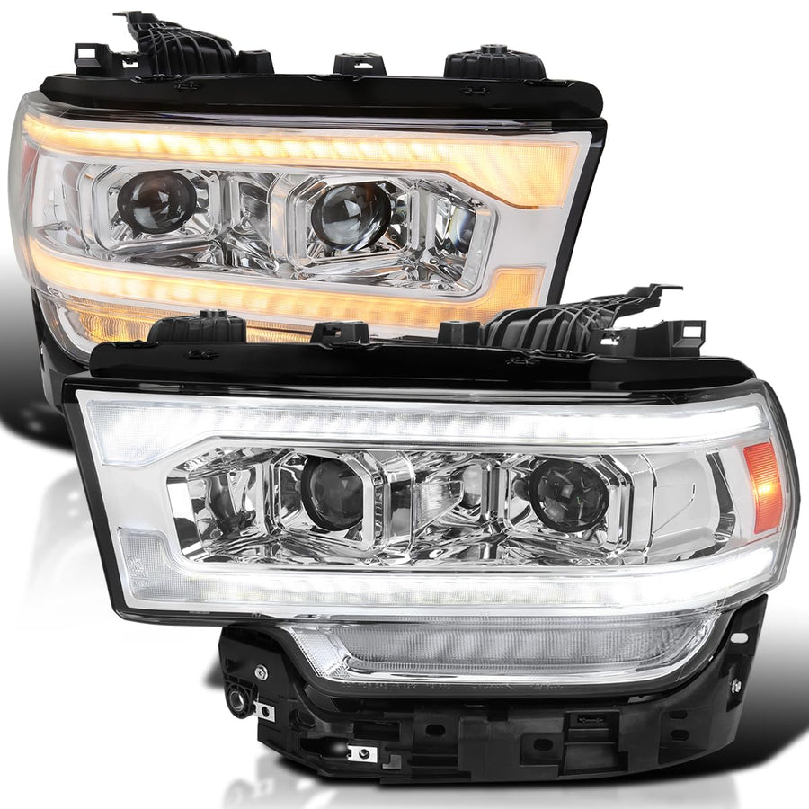 Dual Projector Headlights SPEC-D TUNING w/Sequential LED Turn Signal and Startup Animation Compatible with 2019-2024 Dodge Ram 2500, 3500, 4500, Left + Right Pair Headlamps Assembly