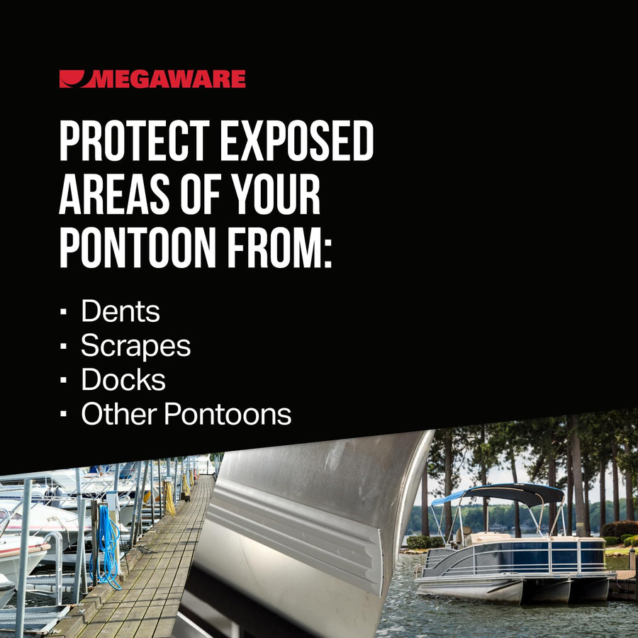 MEGAWARE PONTOONGUARD KEELGUARD - USA Made, Protects Pontoon Tubes Against Damage; Reflective Safety Strip Enhance Night Visibility; Log Bumper Guard; 3.5" Wide; 40ft Kit - Pontoon up to 25ft (Black)