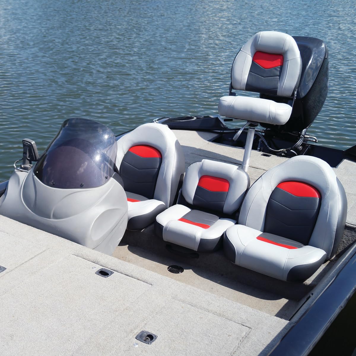 3303-1881 Wise Pro-Angler Series Bass Bucket Seat 2-Piece Set Marble Grey/Regal Red/Charcoal