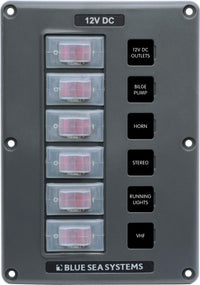 Water-Resistant Circuit Breaker Switch Panel Blue Sea Systems, Gray, 6 Positions