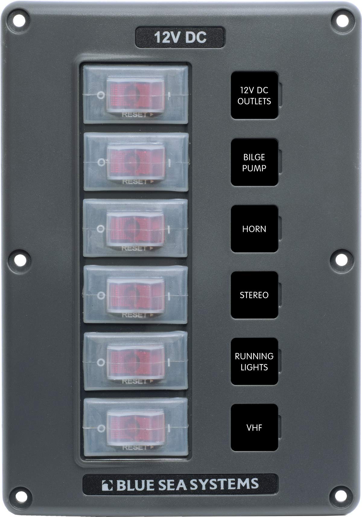 Water-Resistant Circuit Breaker Switch Panel Blue Sea Systems, Gray, 6 Positions