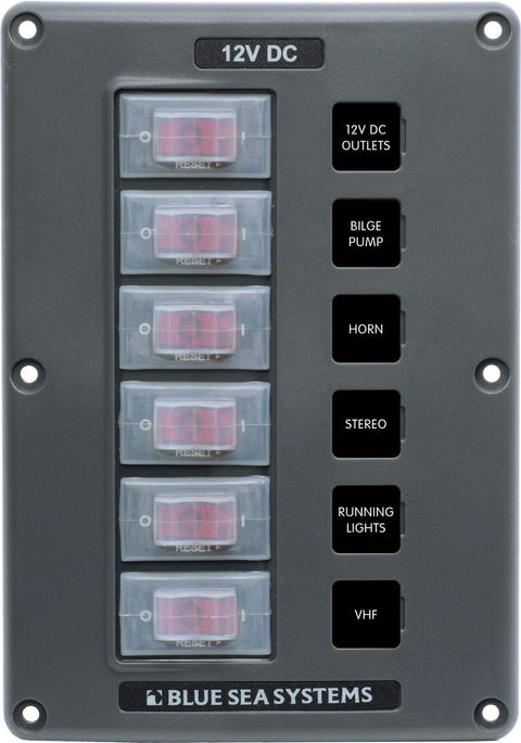 Water-Resistant Circuit Breaker Switch Panel Blue Sea Systems, Gray, 6 Positions